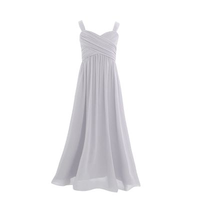 Agoky Girl's Chiffon Pleated Pageant Birthday Party Wedding Flower Girl Dress Junior Bridesmaid Long Gowns Gray 14