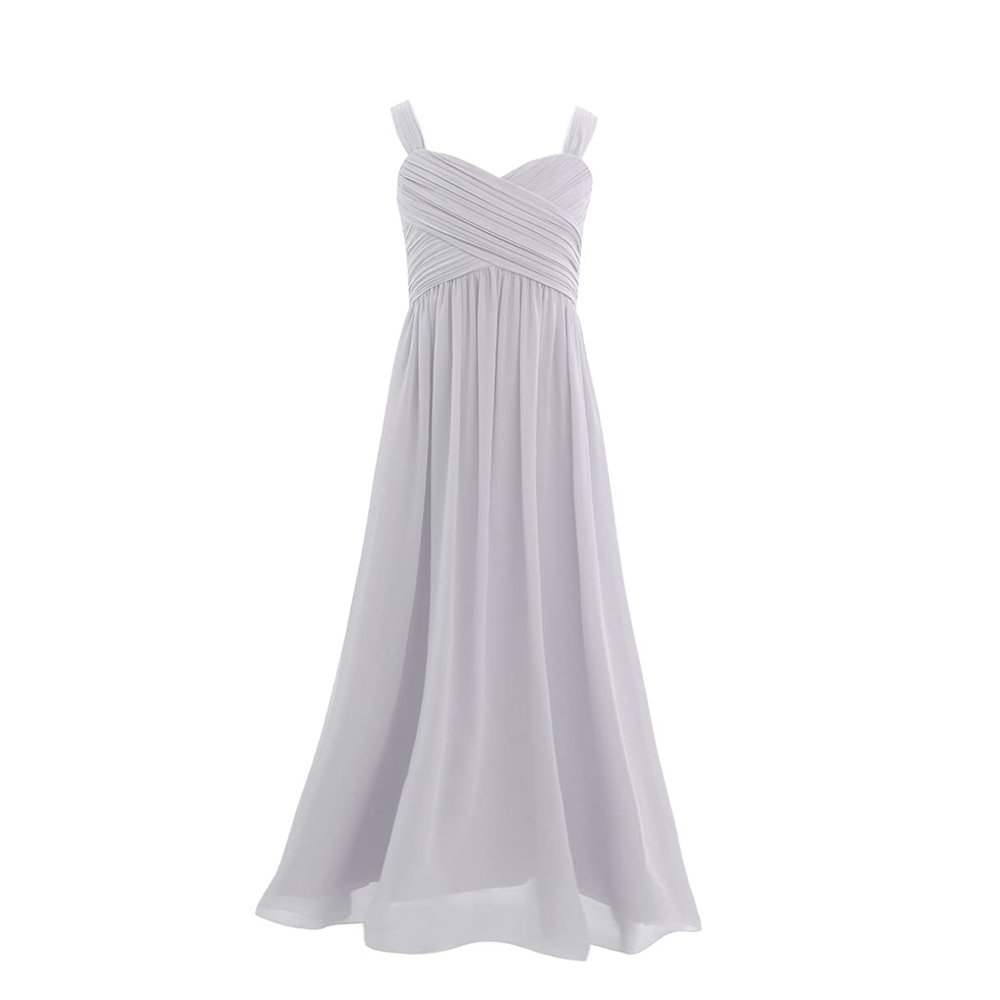 Agoky Girl's Chiffon Pleated Pageant Birthday Party Wedding Flower Girl Dress Junior Bridesmaid Long Gowns Gray 14