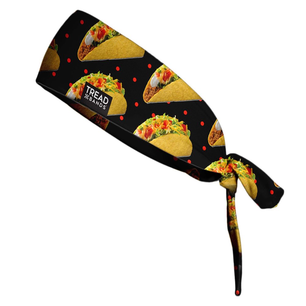 TreadBands All Terrain Tieback Non Slip Headband - Food. Guaranteed to Stay in Place, Keeps Sweat Out of Your Eyes, Patented Grip Technology. (Food - Let's Taco ''Bout It)