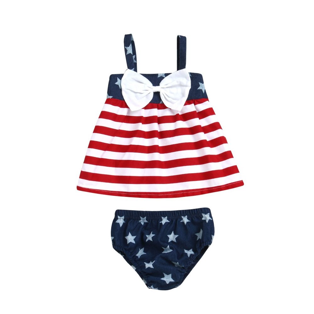 0-6 Months Infant Baby Girl American Flag Independence Day Clothes Clothing 4th of July Straps Top Sleeveless Bottom Memorial Day Outfits 3-6 Month Red White