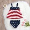 0-6 Months Infant Baby Girl American Flag Independence Day Clothes Clothing 4th of July Straps Top Sleeveless Bottom Memorial Day Outfits 3-6 Month Red White view 3