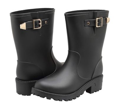 EYUSHIJIA Women's Short Rain Boots Waterproof Slip On Ankle Chelsea Booties (9 B(M), Black-B)