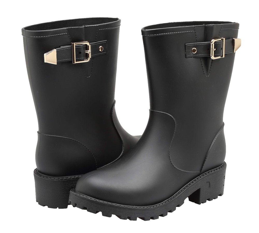 EYUSHIJIA Women's Short Rain Boots Waterproof Slip On Ankle Chelsea Booties (9 B(M), Black-B)