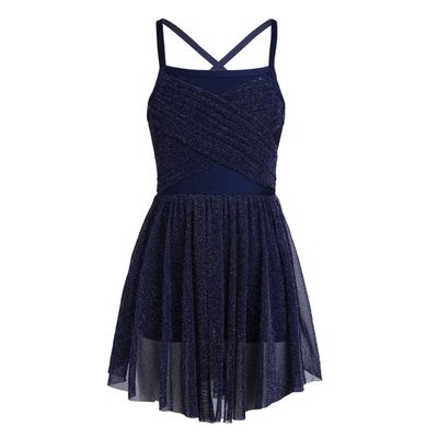 Alvivi Girls' Empire Waist Camisole Gymnastics Leotard with Chiffon Skirt Ballet Dance Dress Costumes (8-10, Glittery Mesh Navy Blue)