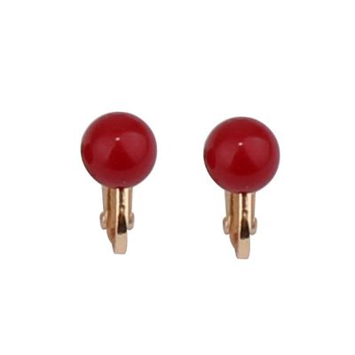 Bridal Wedding Clip Earrings No Pierced Gold Plated Charm Jewelry Pearl earrings (8mm screw gold red)