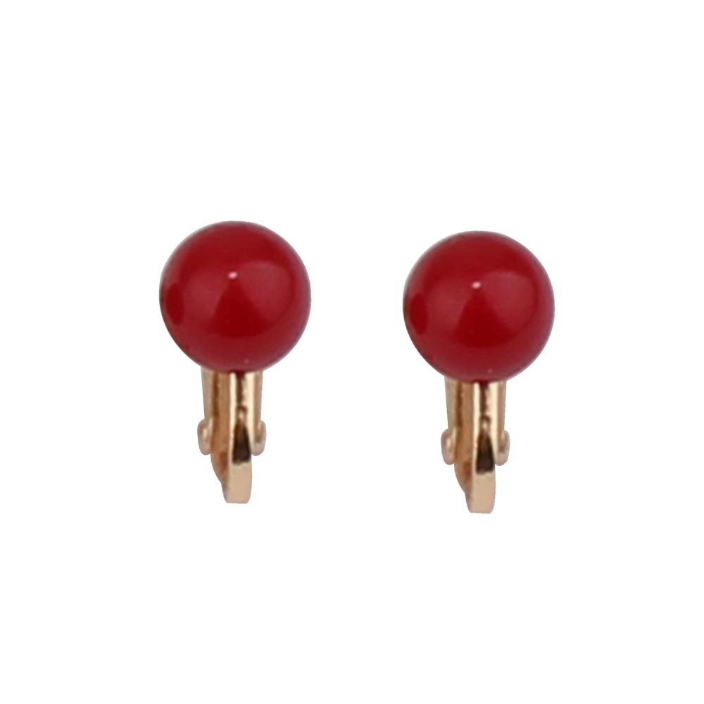 Bridal Wedding Clip Earrings No Pierced Gold Plated Charm Jewelry Pearl earrings (8mm screw gold red)
