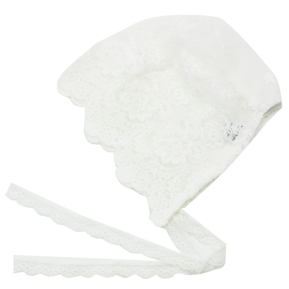 Infant Girl White Lace Bonnet Newborn Hat Baby Girl nb Cap(A-White Lace Bonnet with Imitation Pearls, 0-3 Months)
