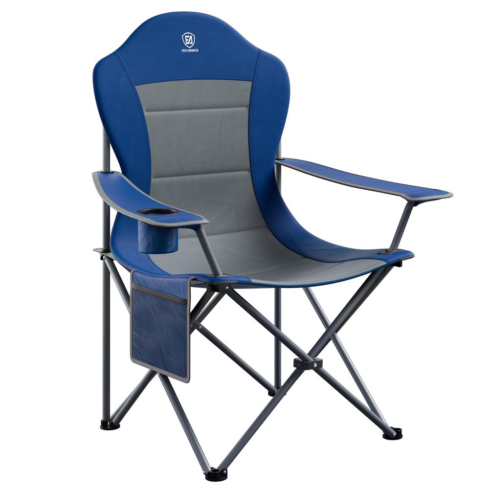 EVER ADVANCED Folding Camping Chair with High Back Padded 2 Pack Oversized Portable Lawn Chairs Lightweight Sturdy Steel Foldable Outdoor Camp Chair for Adults,Grey