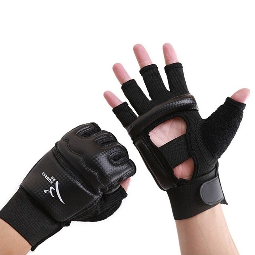Baselay Taekwondo Gloves, WTF Approved Muay Thai Sandbag Boxing Training Punching Bag Half Mitts Sparring Martial Arts Karate Fighting Half Finger Glove for Men Women Kids (Black, Large)