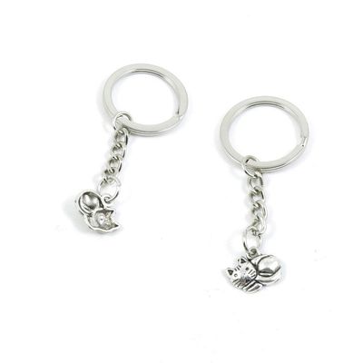 100 PCS Antique Silver Keyrings Keychains Key Ring Chains Tags Clasps K6TW7 Cat Kitten