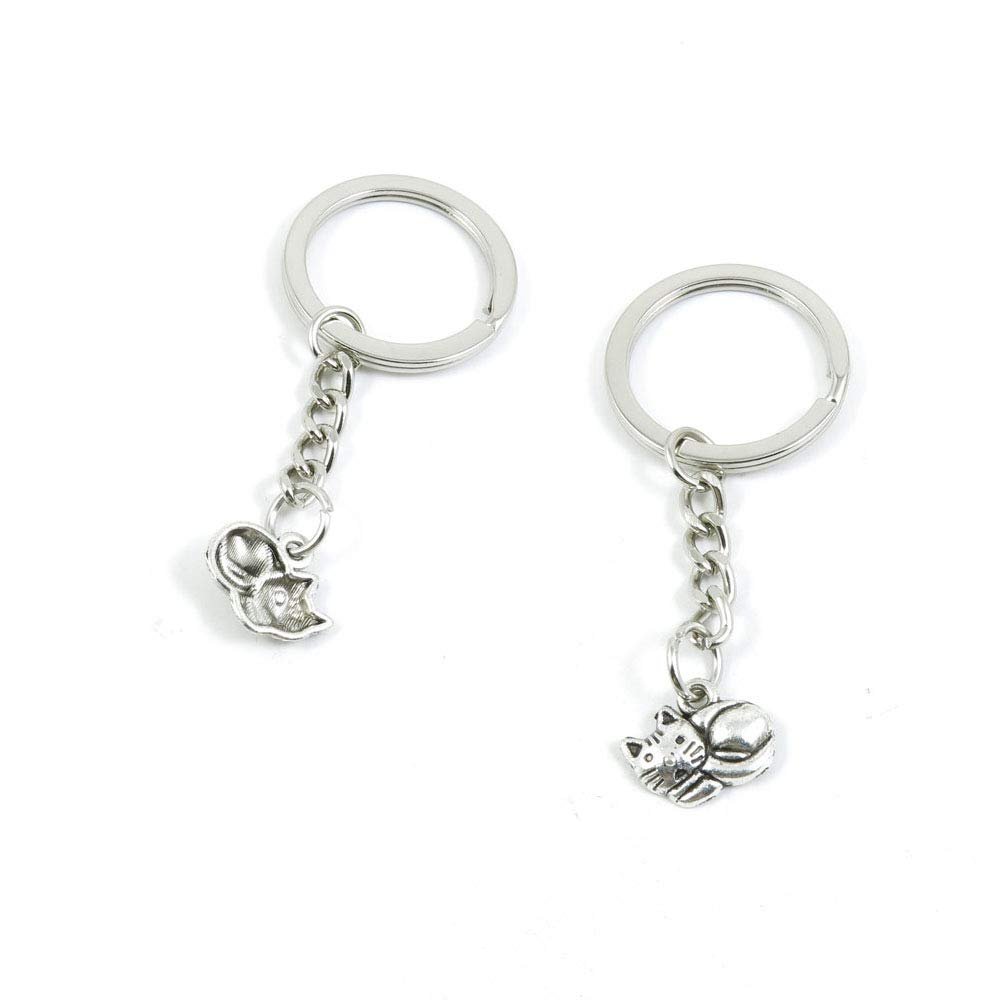 100 PCS Antique Silver Keyrings Keychains Key Ring Chains Tags Clasps K6TW7 Cat Kitten