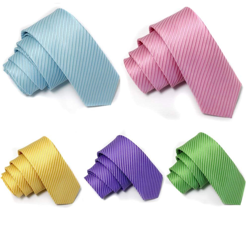 5 Packs Man Tie Fine Stylish Striped Neck Ties Microfiber Solid Colors (C1)