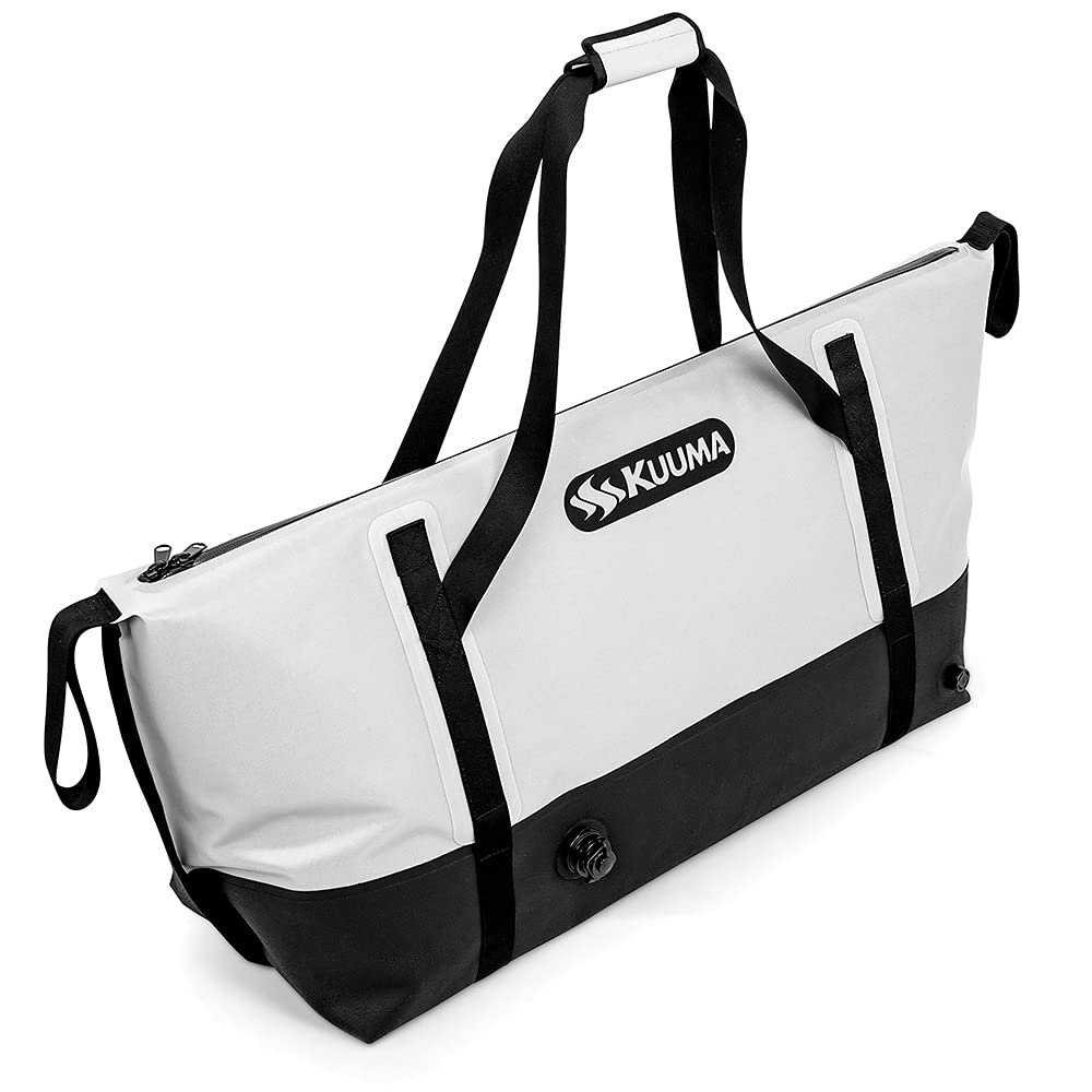 Kuuma Heavy Duty 80 Quart Insulated Fish Bag with Drain Plug - Keeps Your Fish Cool and Fresh (50180), White/Black