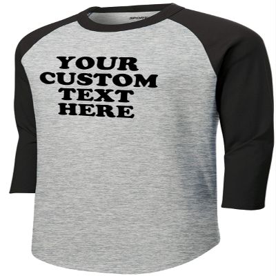 Custom Your Text Here Baseball T-Shirt | Youth Sizes | Add Your Team, Name, Number | Raglan 3/4 Sleeve, Unisex, 100% Cotton Heather Grey/Black