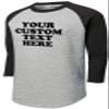 Custom Your Text Here Baseball T-Shirt | Youth Sizes | Add Your Team, Name, Number | Raglan 3/4 Sleeve, Unisex, 100% Cotton Heather Grey/Black