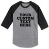 Custom Your Text Here Baseball T-Shirt | Youth Sizes | Add Your Team, Name, Number | Raglan 3/4 Sleeve, Unisex, 100% Cotton Heather Grey/Black view 3