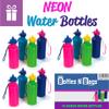 12 Kids Water Bottles Bulk Pack, Summer Beach Accessory | Holds 18 Ounces, 6 Different Neon Colors With Wrist Strap (12 Pack) view 2