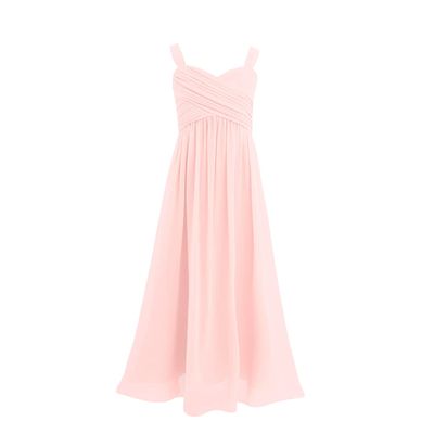 Agoky Girl's Chiffon Pleated Pageant Birthday Party Wedding Flower Girl Dress Junior Bridesmaid Long Gowns Pearl Pink 14
