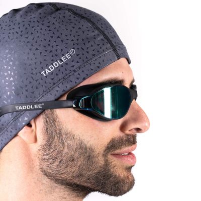 Taddlee Men Swim Cap PU Fabric Silicone Swimming Hat Pool Waterproof Sports Adult Swim Wear Accessories Large Size Outdoor(Gray)