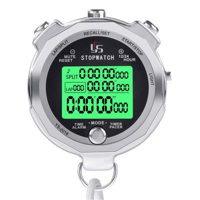 LAOPAO Stopwatch Metal Stopwatch Timer with Backlit 1/100th Second Precision 2 Lap Memory Digital Stop Watch for Coaches