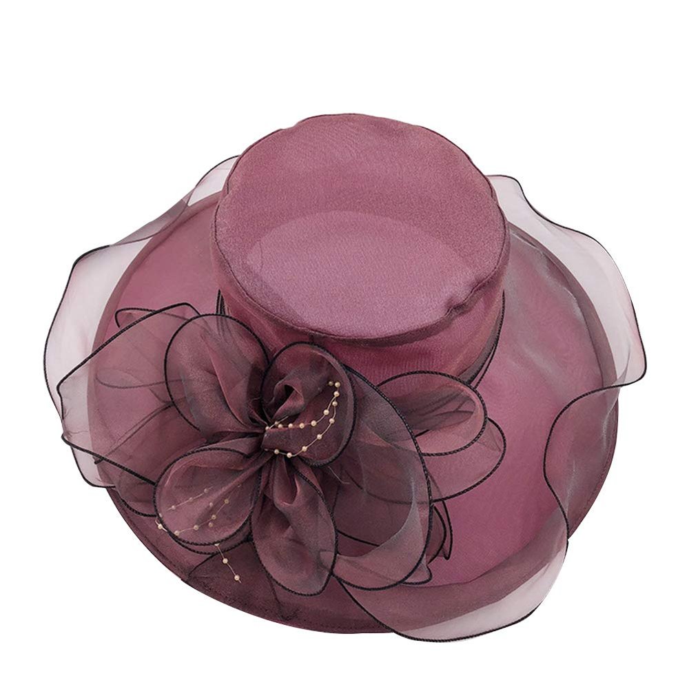 AMOYER Women's Foldable Organza Church Hat Fascinator Bridal Tea Party Wedding Hat Rose