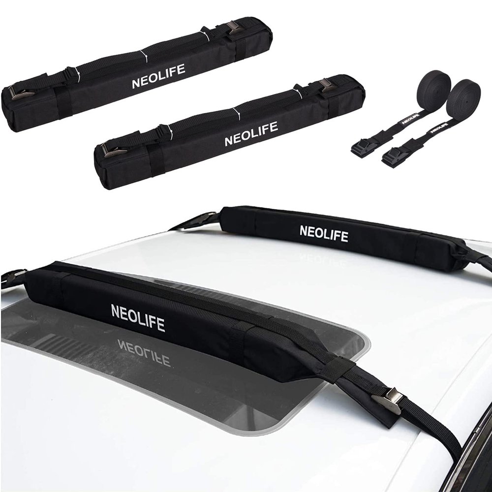WONITAGO Soft Roof Rack Pads with Single Wrap-Rax Straps and Storage Bag, Universal Car Roof Rack for Surfboard, Kayak, SUP Paddleboard, Canoe, 28" (Pair)