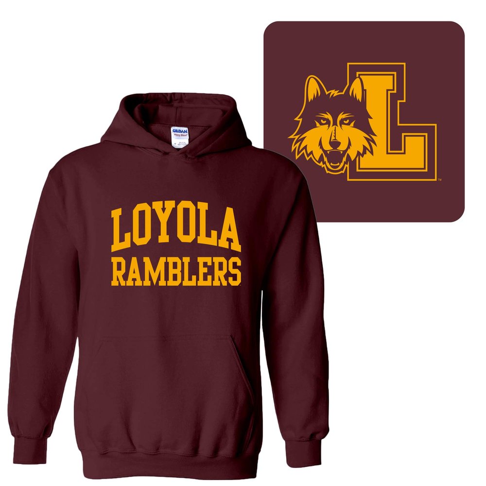 AH46 - Loyola University Chicago Ramblers Front And Back Print HOODIE - X-Large - Maroon