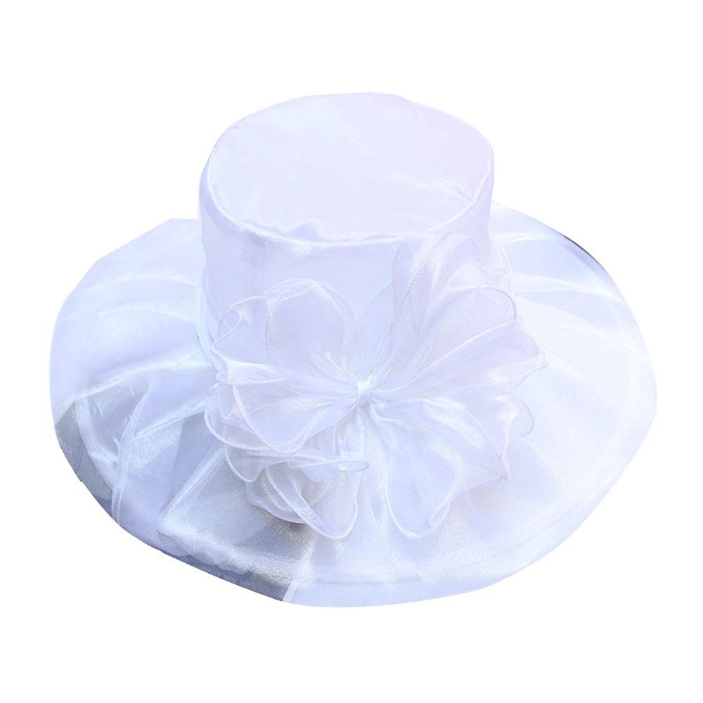 AMOYER Women's Foldable Organza Church Cap Fascinator Bridal Tea Party Wedding Hat White