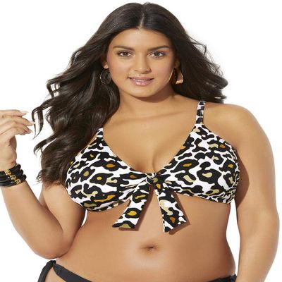 Swimsuits For All Women's Mentor Tie Front Bikini Top - 10, Animal Print (Plus