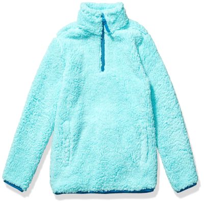 Amazon Essentials Girls' Long Sleeve Sherpa Fleece Quarter-Zip Jacket, Midweight, Aqua Blue, X-Small