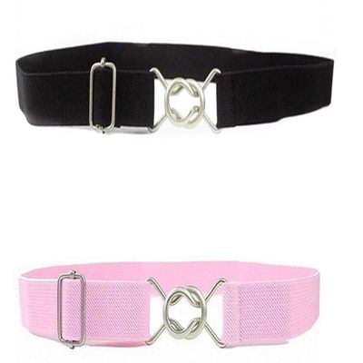 2 Pack Kide Belts Stretch Adjustable Belt For Little Boys Girls School Uniforms Pants With Easy Buckle (1Black + 1Pink)