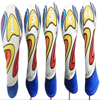Majek Retro Golf Headcover Limited Edition Vintage Leather Style Psychedelic Colorful Groovy Custom Design #1 3 5 X H Driver Fairway Woods and Hybrid Head Cover