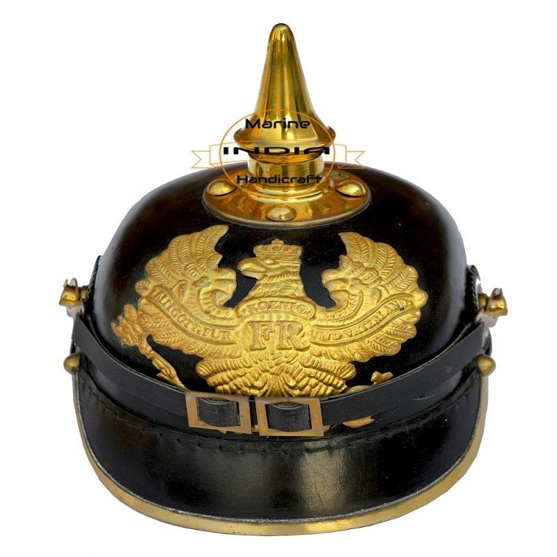 German Pickelhaube Helmet Leather Pickelhaube Imperial Prussian Army Helmet Brass Military Officer Spiked Mens Costume | WWI & WWII Leather Helmets Replica LARP Re-Enactment Party Cosplay Costumes