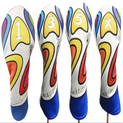 Majek Retro Golf Headcover Limited Edition Vintage Leather Style Psychedelic Colorful Groovy Custom Design #1 3 5 X Driver Fairway Wood Head Cover