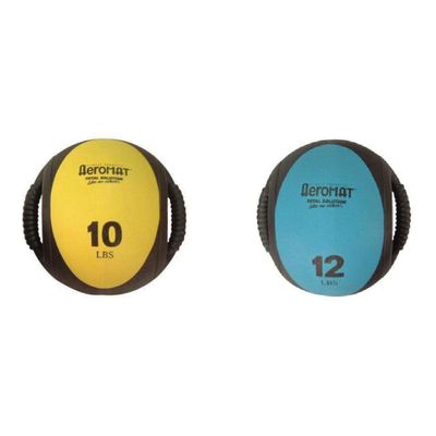 Aeromat Dual Grip Power Medicine Ball, 9cm/10-Pound, Black/Yellow with Dual Grip Fitness Power Medicine Ball - 12 lb. Black/Teal