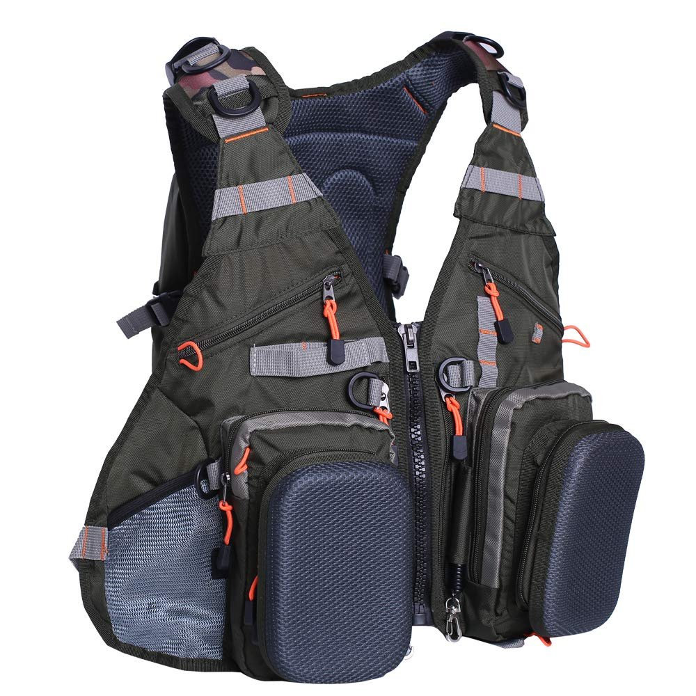 Raprance Fishing Vest for Men and Women Outdoor Activity Fly Bass Fishing Vest Backpack (Army Green,FV02)