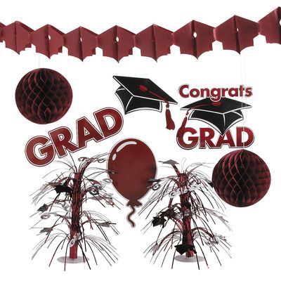 Burgundy Graduation Decorating Kit - Party Decorations - 9 Pieces