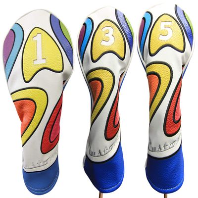 Majek Retro Golf Headcover Limited Edition Vintage Leather Style Psychedelic Colorful Groovy Custom Design #1 3 5 Driver Fairway Wood Head Cover