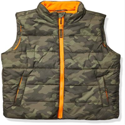 Amazon Essentials Boys' Heavyweight Outerwear Puffer Vest, Military Green Camouflage, Large