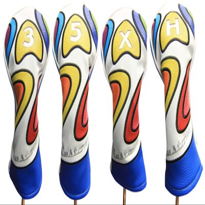 Majek Retro Golf Headcover Limited Edition Vintage Leather Style Psychedelic Colorful Groovy Custom Design #3 5 X H Fairway Wood and Hybrid Head Cover