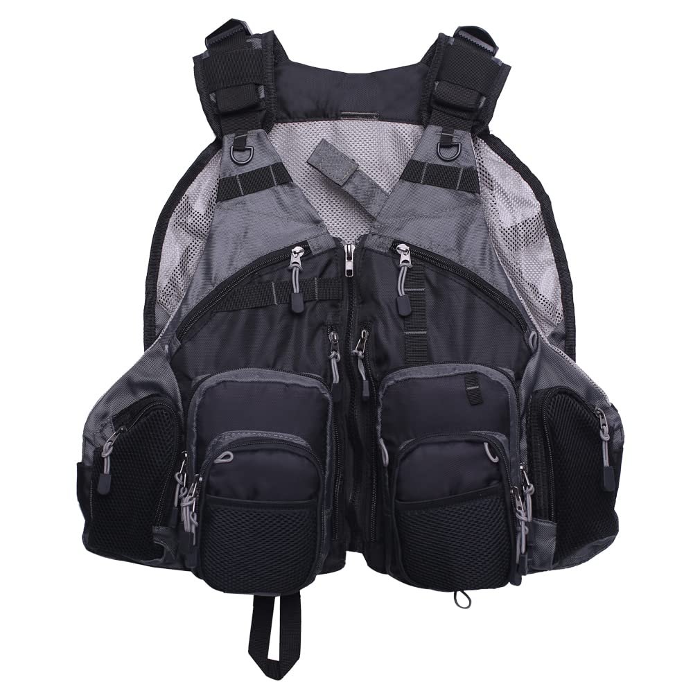 Raprance Fly Fishing Vest Backpack - Adjustable Lightweight and Quick-Dry, with 17 Pockets for Trout Bass Saltwater (Black,FV01)