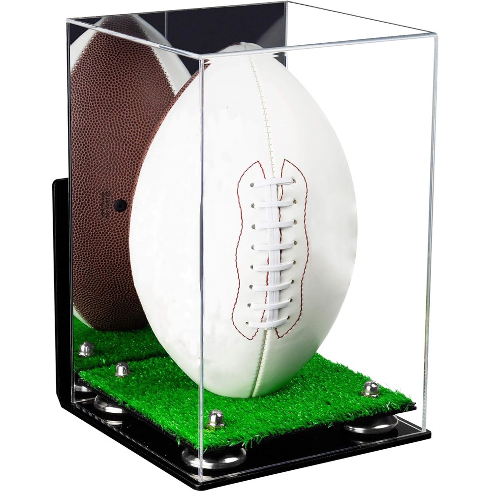 Football Display Case, Durable Clear Display Case with Mirror & Truf Base, Wall MountedCase for Full Size Footballs, Sports Memorabilia, Collectibles, Keepsakes, Autographed Balls Items (A060-SR)
