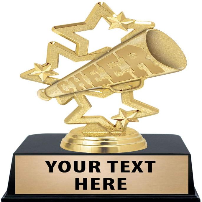 Crown Awards Cheerleading Trophies with Custom Engraving, 6" Personalized Gold Megaphone Cheer Trophy On Black Base 10 Pack