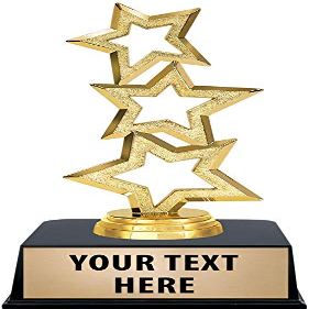 Crown Awards Gold Star Trophies with Custom Engraving, 6" Personalized Three Stars Recognition Trophy On Black Base 10 Pack