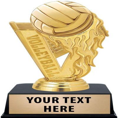 Crown Awards Volleyball Trophies with Custom Engraving, 6" Personalized Gold Fireball Volleyball Trophy On Black Base 10 Pack