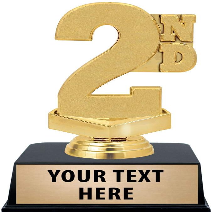 Crown Awards 2nd Place Trophies with Custom Engraving, 6" Personalized Second Place Award Trophy On Black Base 10 Pack