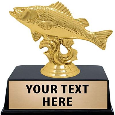 Crown Awards Fish Trophies with Custom Engraving, 4.25" Personalized Gold Perch Fish Trophy On Black Base 10 Pack