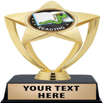 Crown Awards Reading Trophies with Custom Engraving, 6" Personalized Reading Bookworm Trophy On Black Base 10 Pack