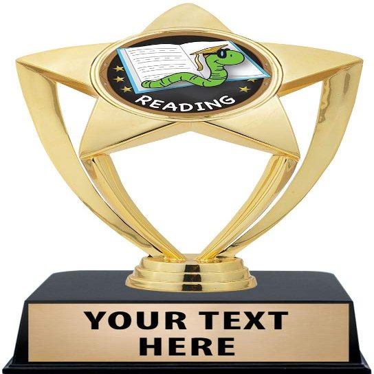 Crown Awards Reading Trophies with Custom Engraving, 6" Personalized Reading Bookworm Trophy On Black Base 10 Pack