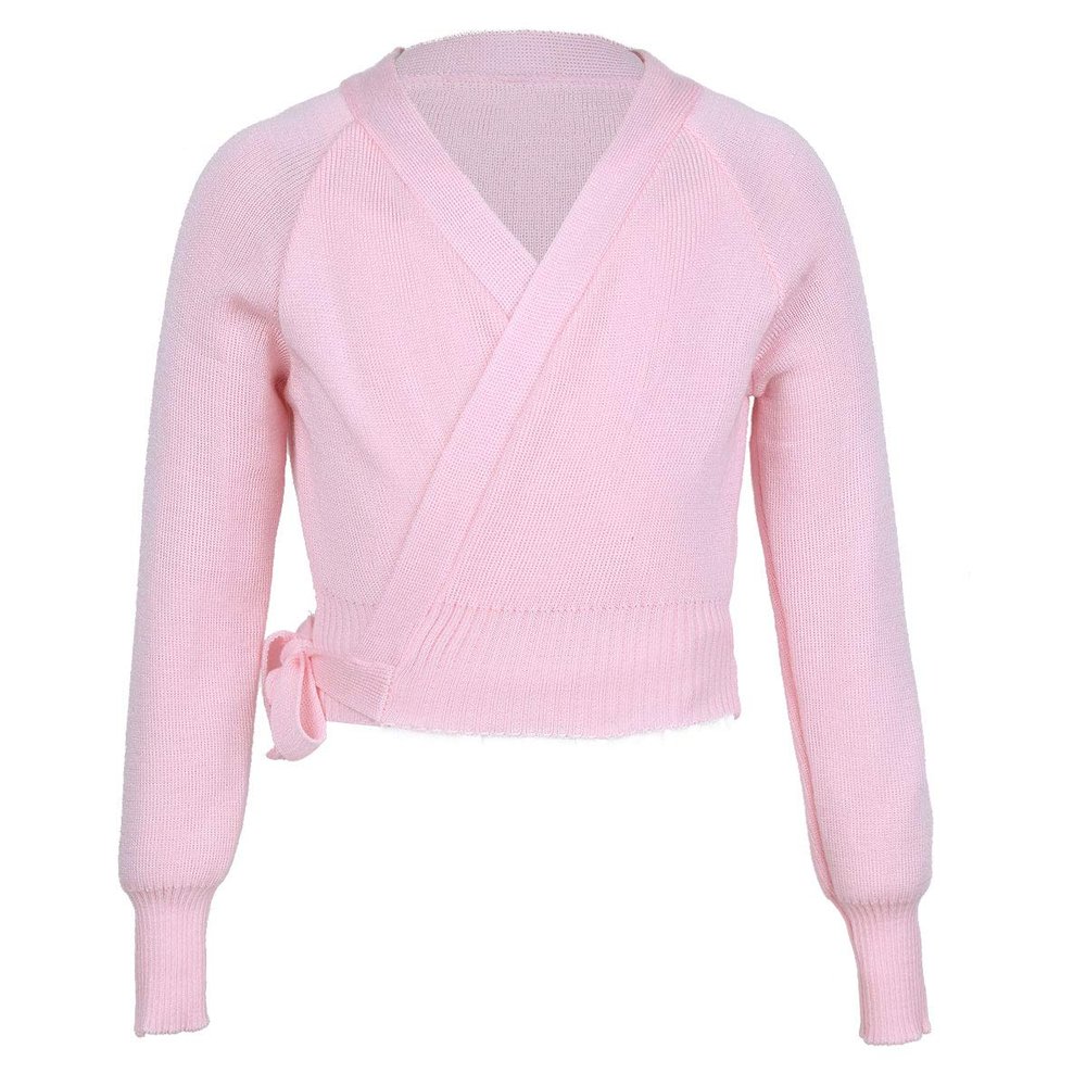 Freebily Girls Knit Wrap Long Sleeve Ballet Dance Cardigan Sweaters Gymnastics Coat Pink# 5-6